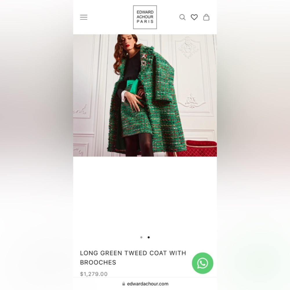Edward Achour LONG GREEN TWEED COAT WITH BROOCHES